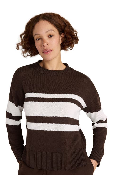 Cotton Linen Stripe Roll Neck Sweater