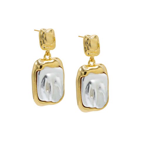 Fluid Gold & Pearl Drop Stud Earring