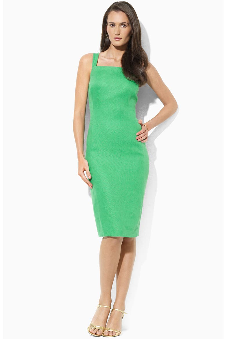 Lauren by Ralph Lauren Sleeveless Linen Sheath Dress, Main, color, BRIGHT FAIRWAY GREEN