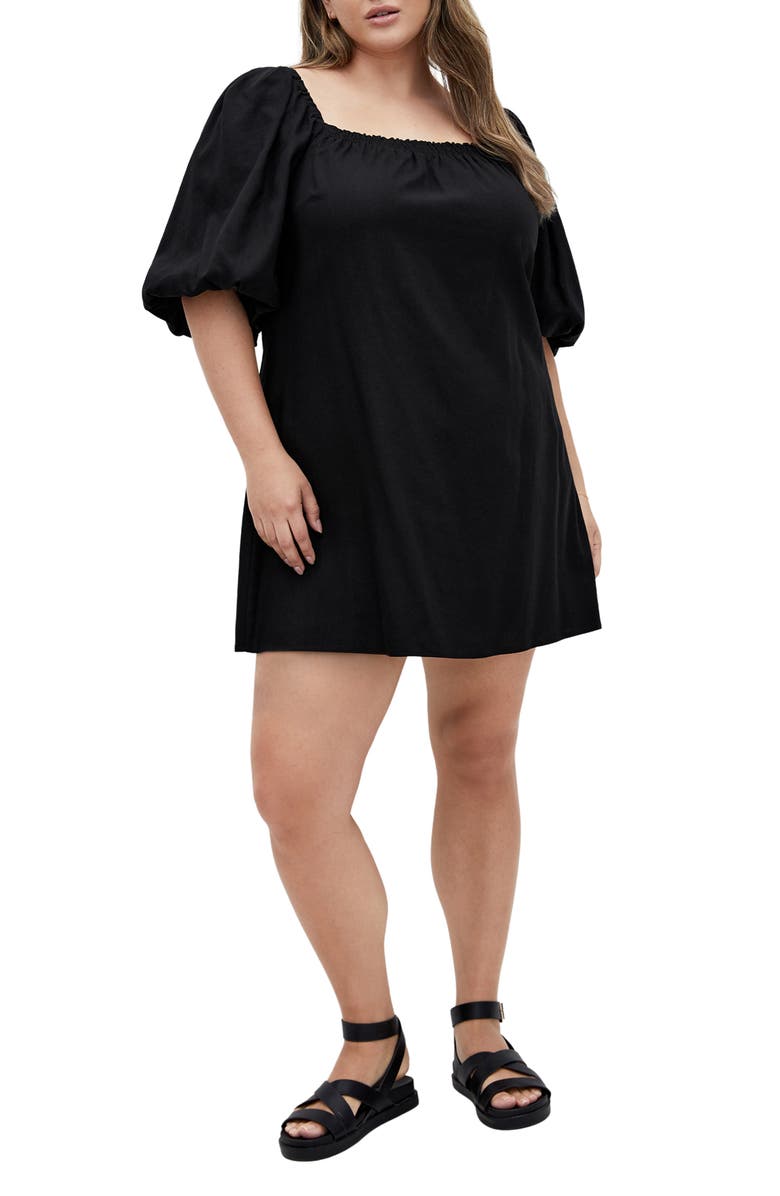 City Chic Chrissy Balloon Sleeve Minidress, Main, color, Black