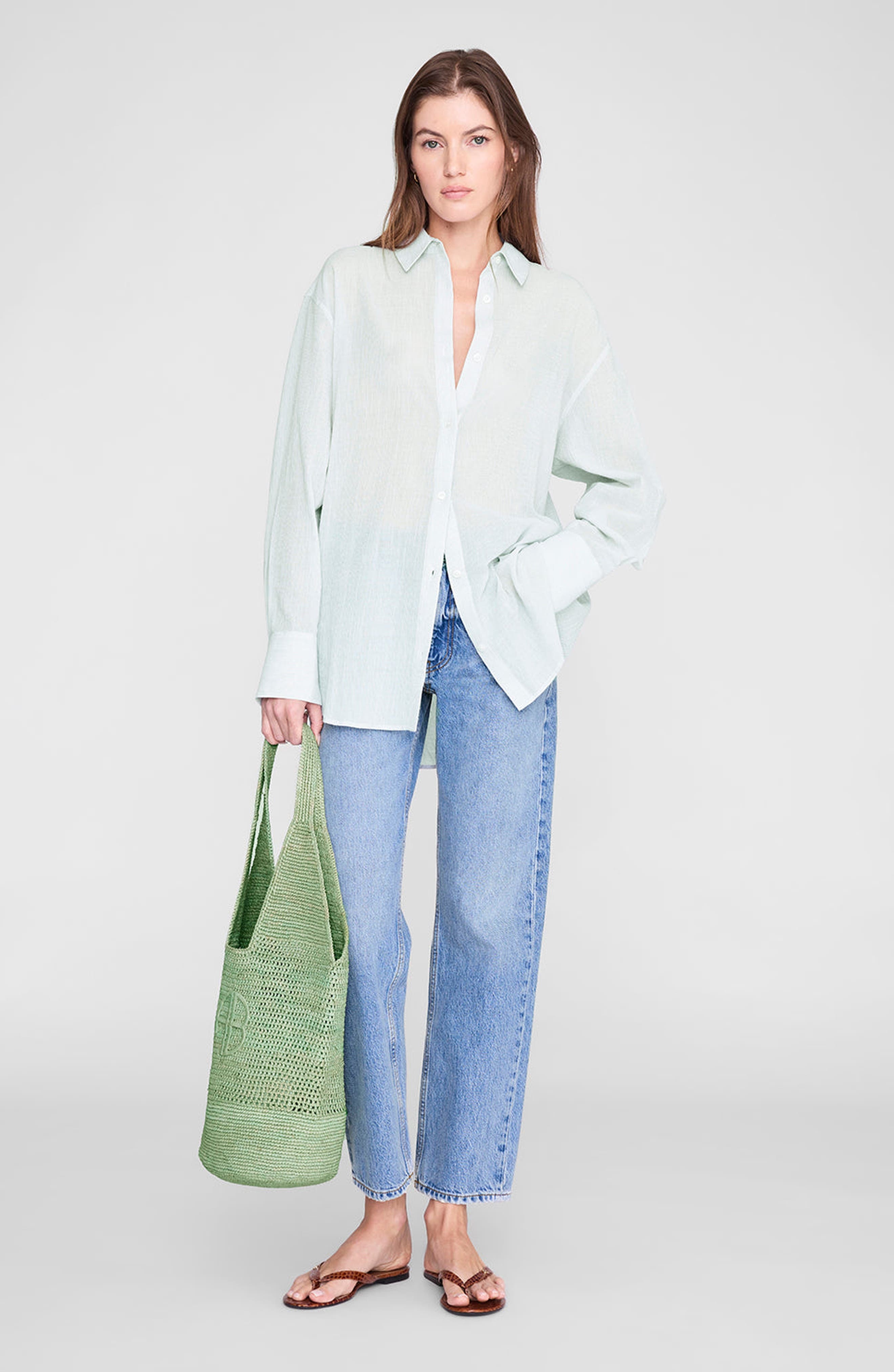 Leah Logo Hobo Raffia, Alternate, color, Sea Foam Green