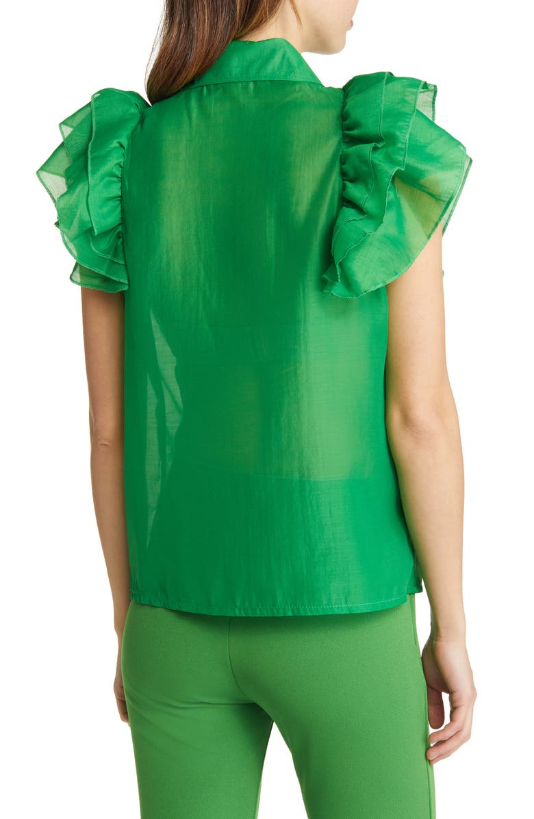 NIKKI LUND Holly Rhinestone Ruffle Button-Up Blouse, Alternate, color, Bright Green