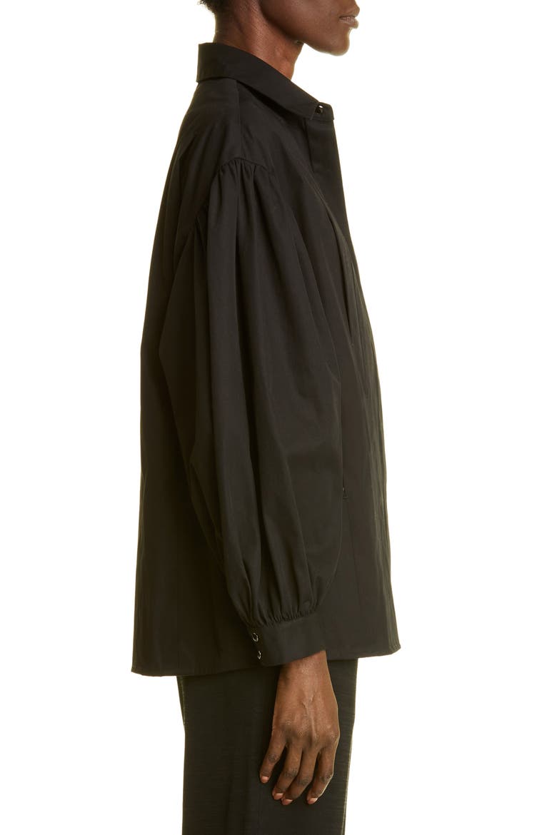 Boxy Pleated Oragnic Cotton Poplin Blouse, Alternate, color, BLACK