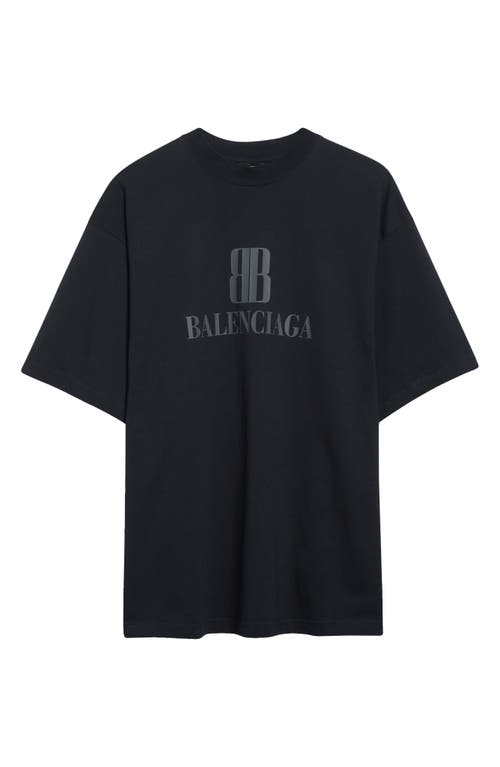 Balenciaga Faded Black Nano Bb Medium Fit T-shirt In Black