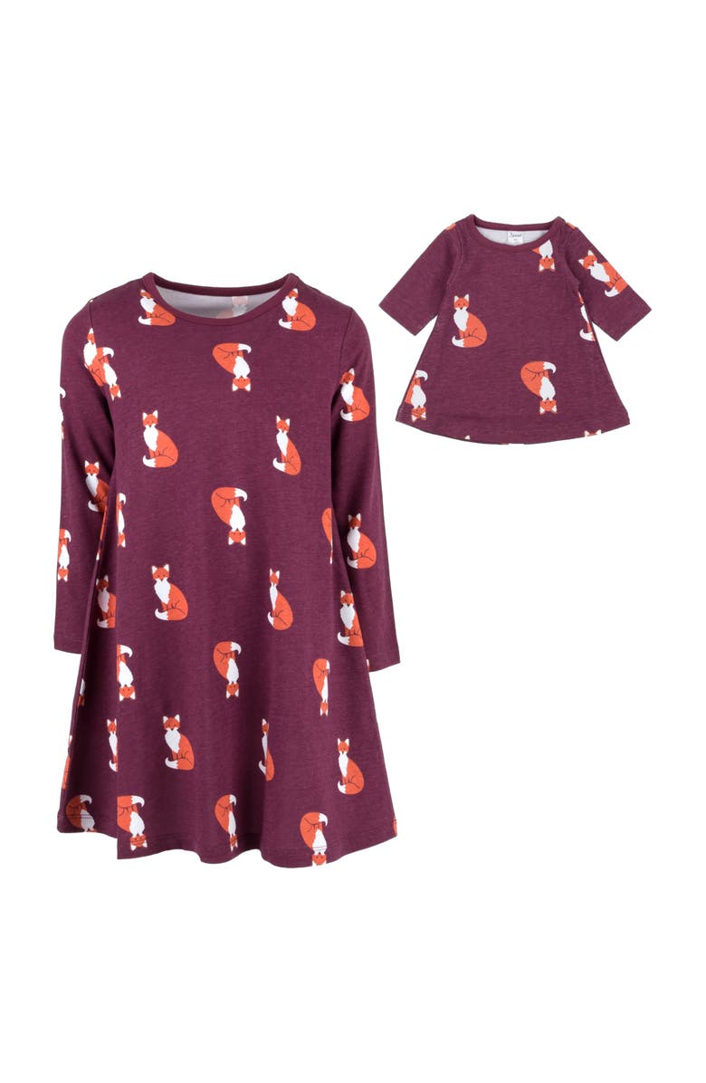 Leveret Girls Cotton Dress with Matching Doll Dress, Printed Design, Alternate, color, Fox