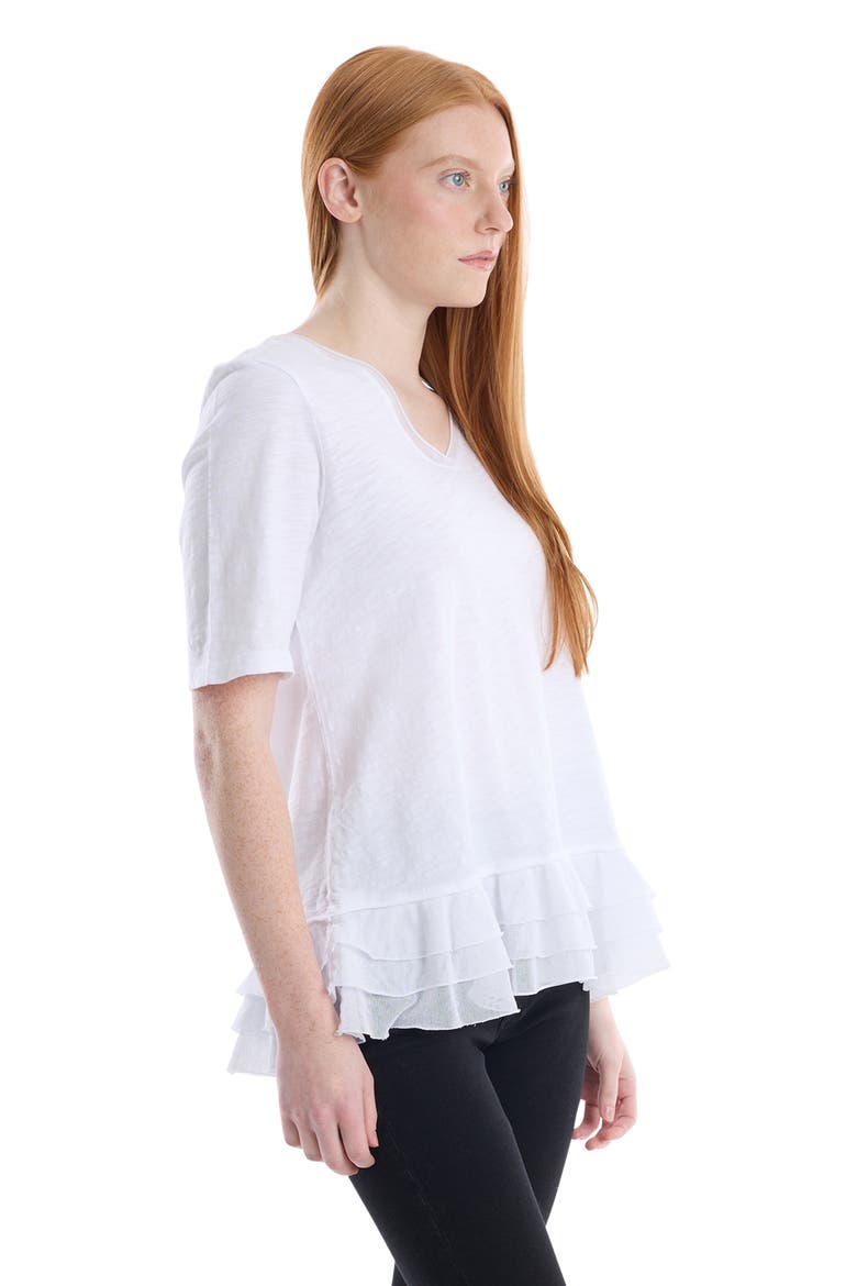 V-Neck Elbow Sleeve Mixed Media Tee, Alternate, color, White