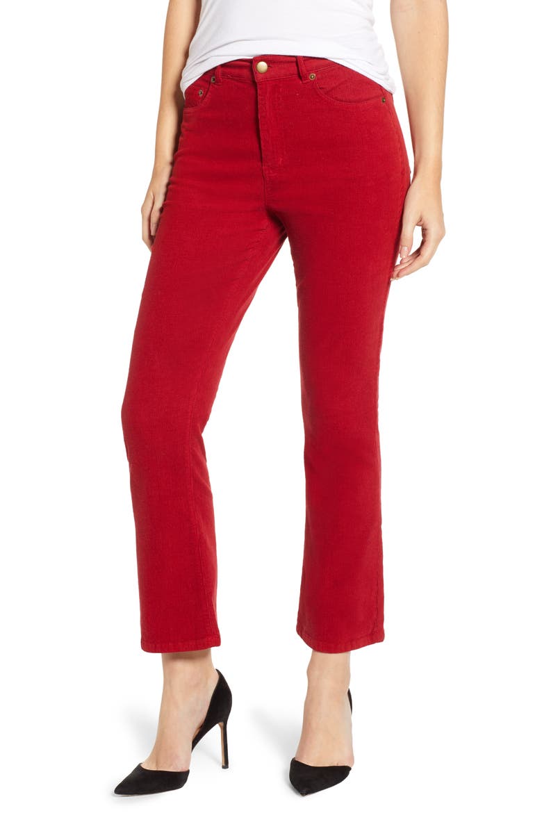 Corduroy Slim Crop Flare Pants, Main, color, MINERAL RED