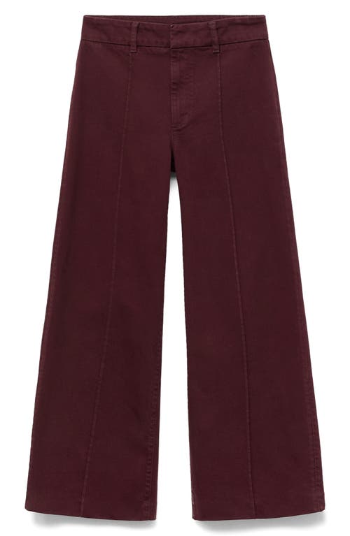 Mango High Waist Wide Leg Twill Pants In Burgundy
