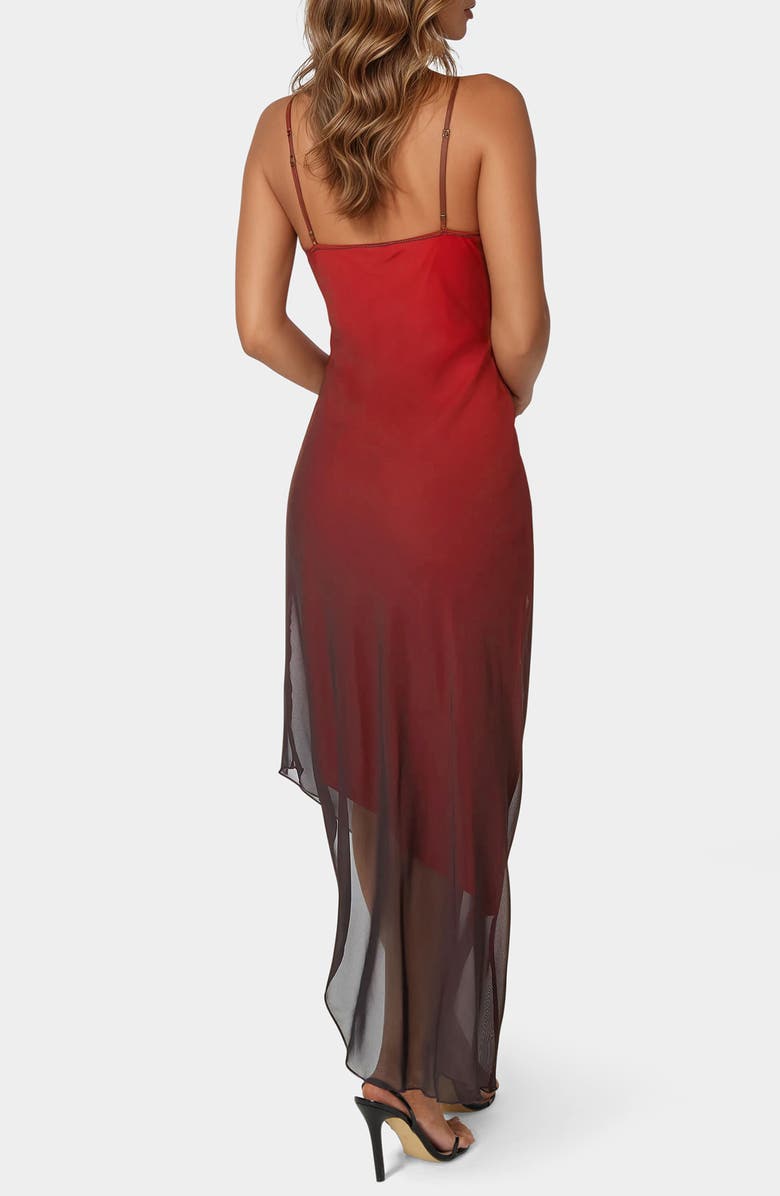 bebe Ombré Chiffon Asymmetric Slipdress, Alternate, color, Black Red
