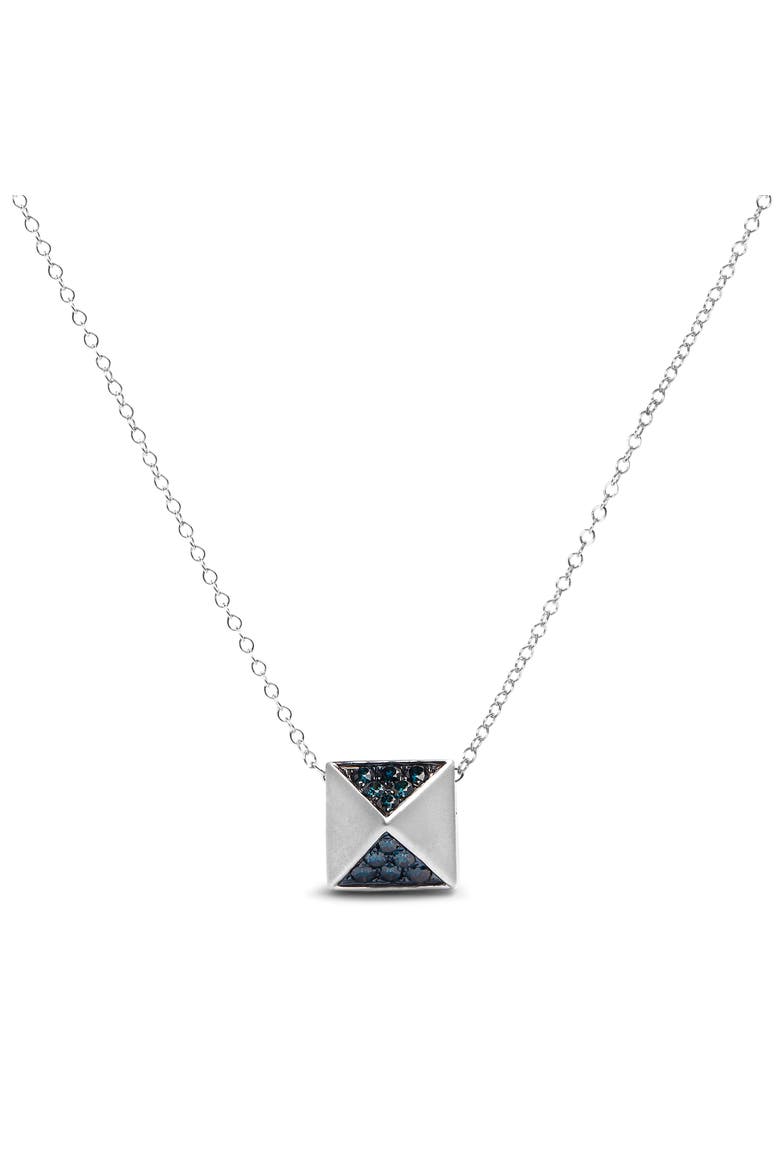 14K White Gold 1/4 Cttw Treated Blue Diamond Matte Pyramid Pendant Necklace, Main, color, White