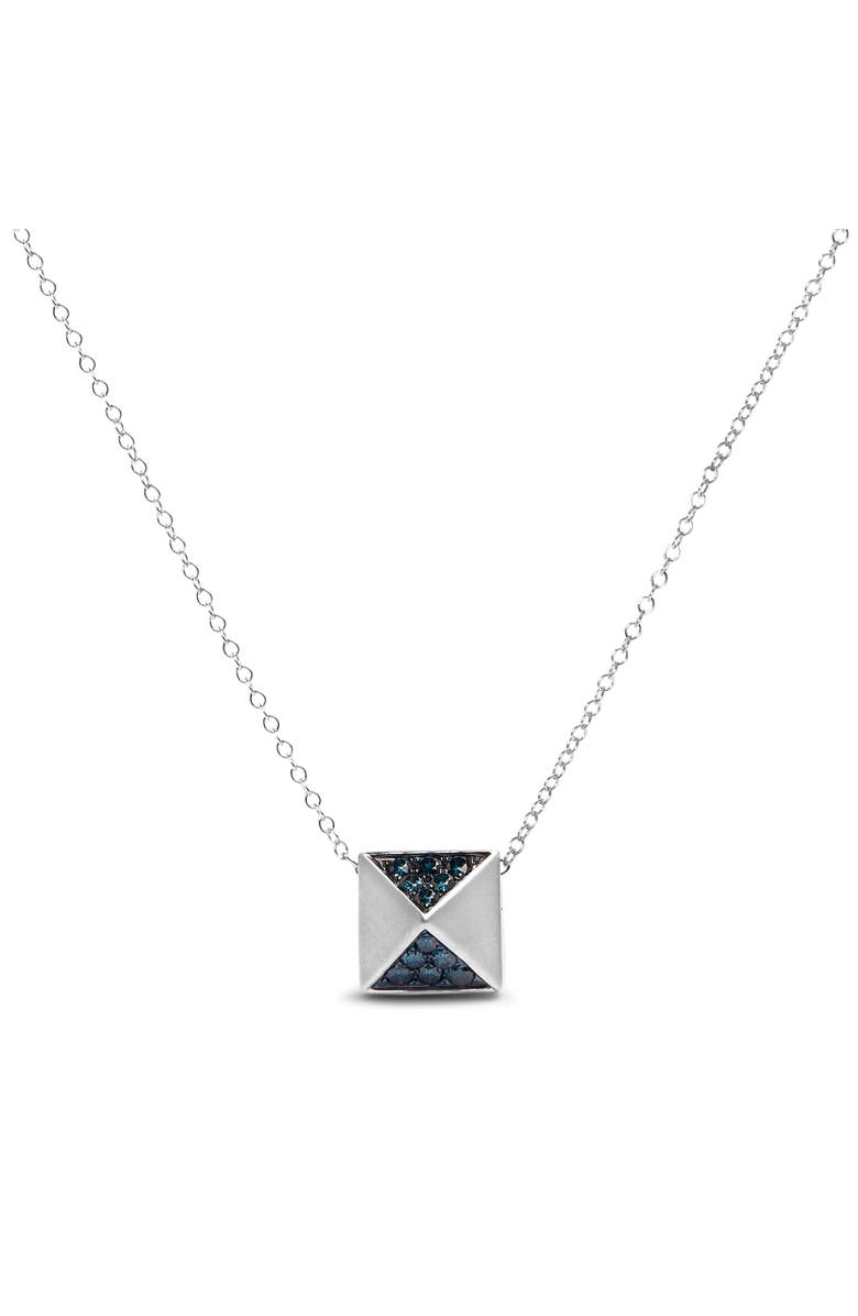 Haus of Brilliance 14K White Gold 1/4 Cttw Treated Blue Diamond Matte Pyramid Pendant Necklace, Main, color, White