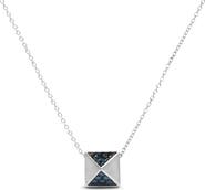 Haus of Brilliance 14K White Gold 1/4 Cttw Treated Blue Diamond Matte Pyramid Pendant Necklace