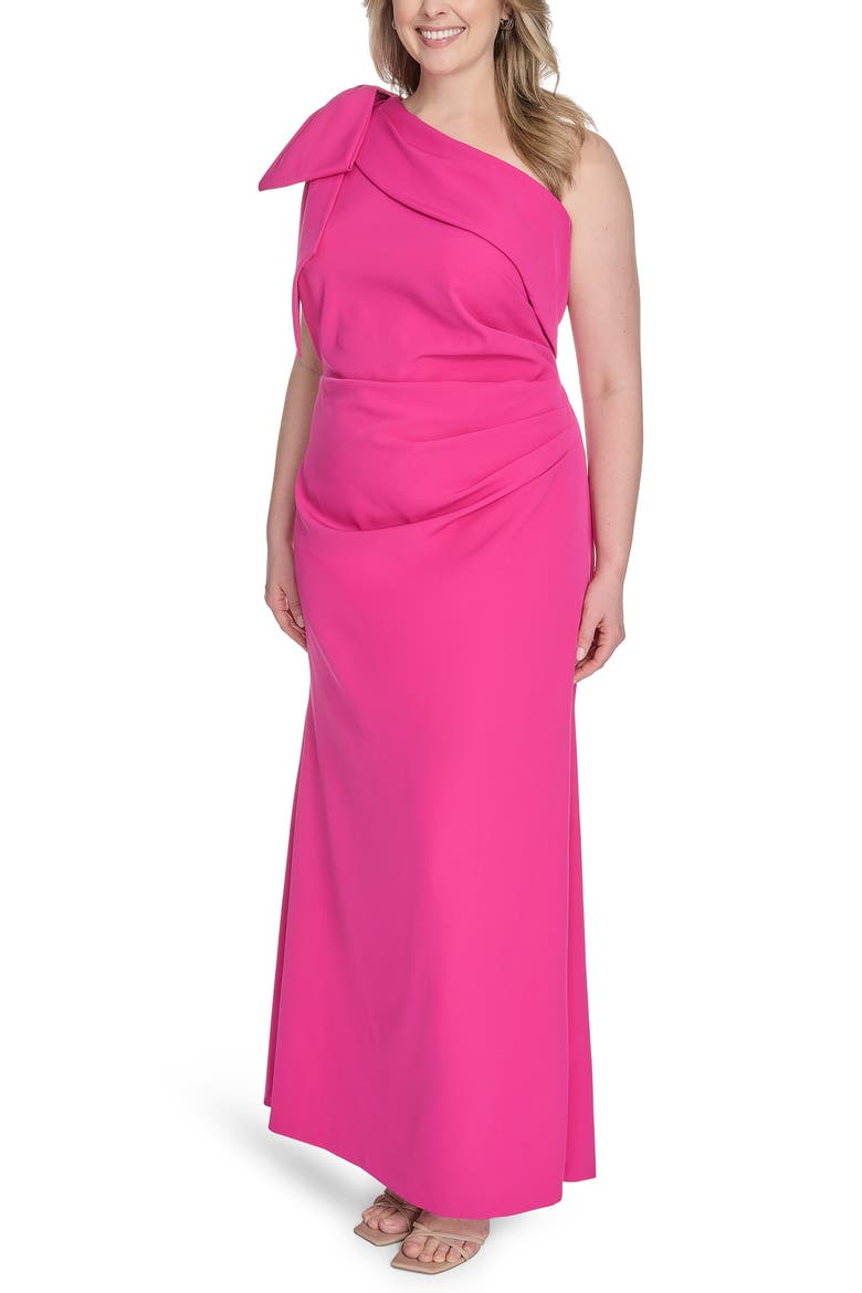 Bow Detail One-Shoulder Gown, Alternate, color, MAGENTA