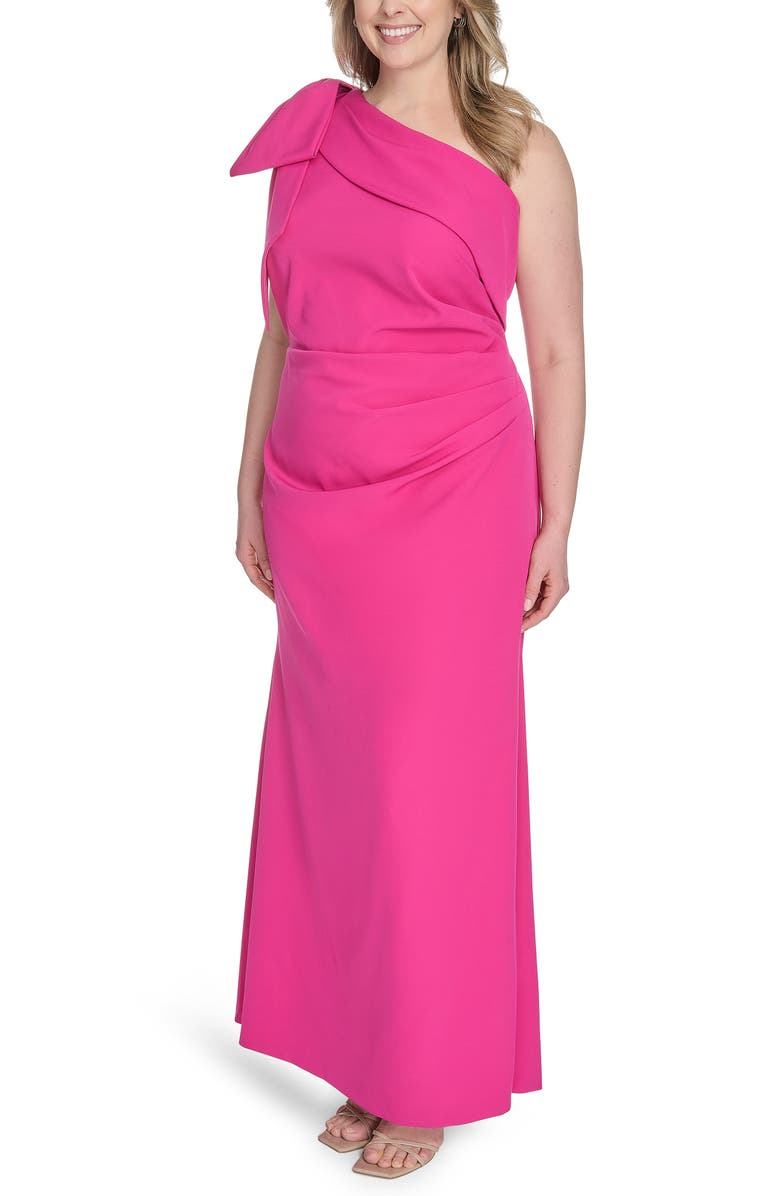 Eliza J Bow Detail One-Shoulder Gown, Alternate, color, Magenta