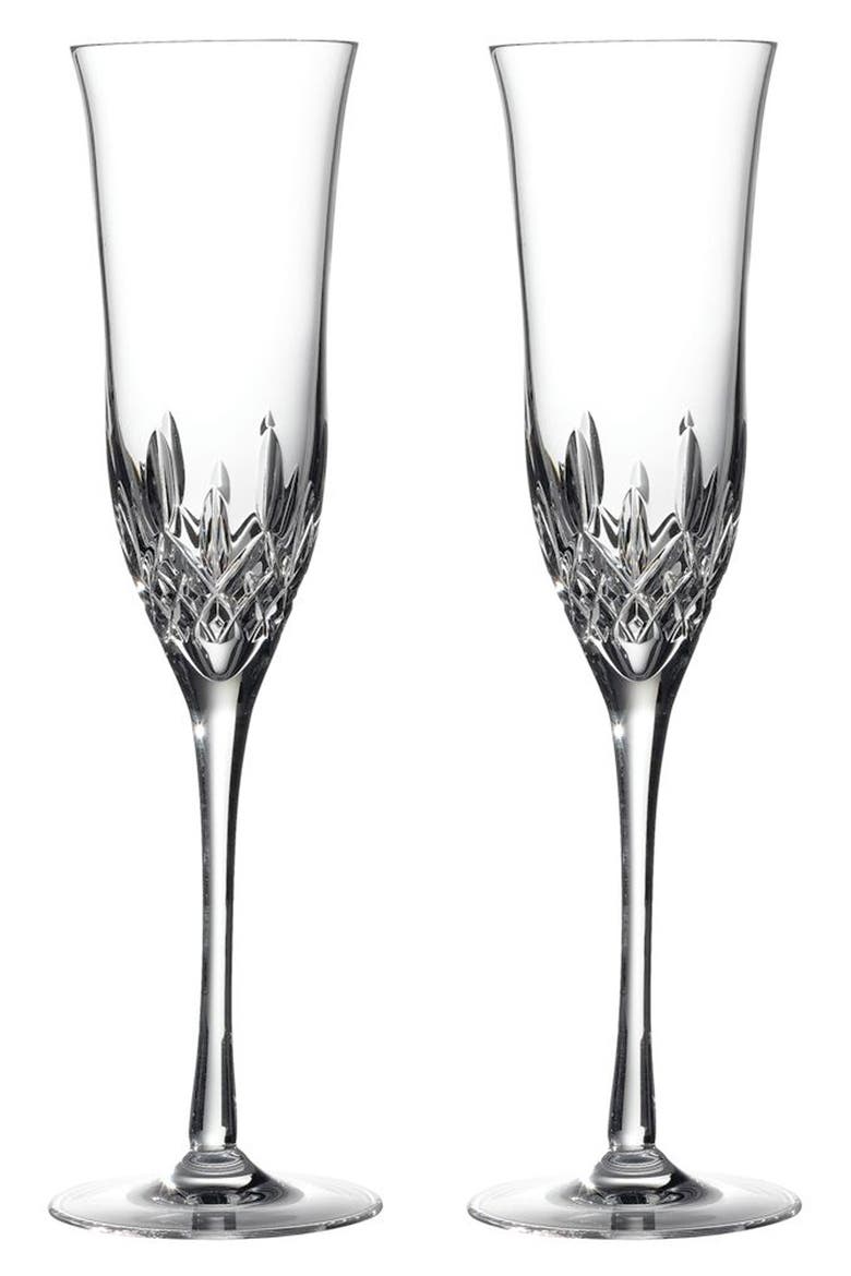 Lismore Essence Set of 2 Lead Crystal Champagne Flutes, Alternate, color, CLEAR