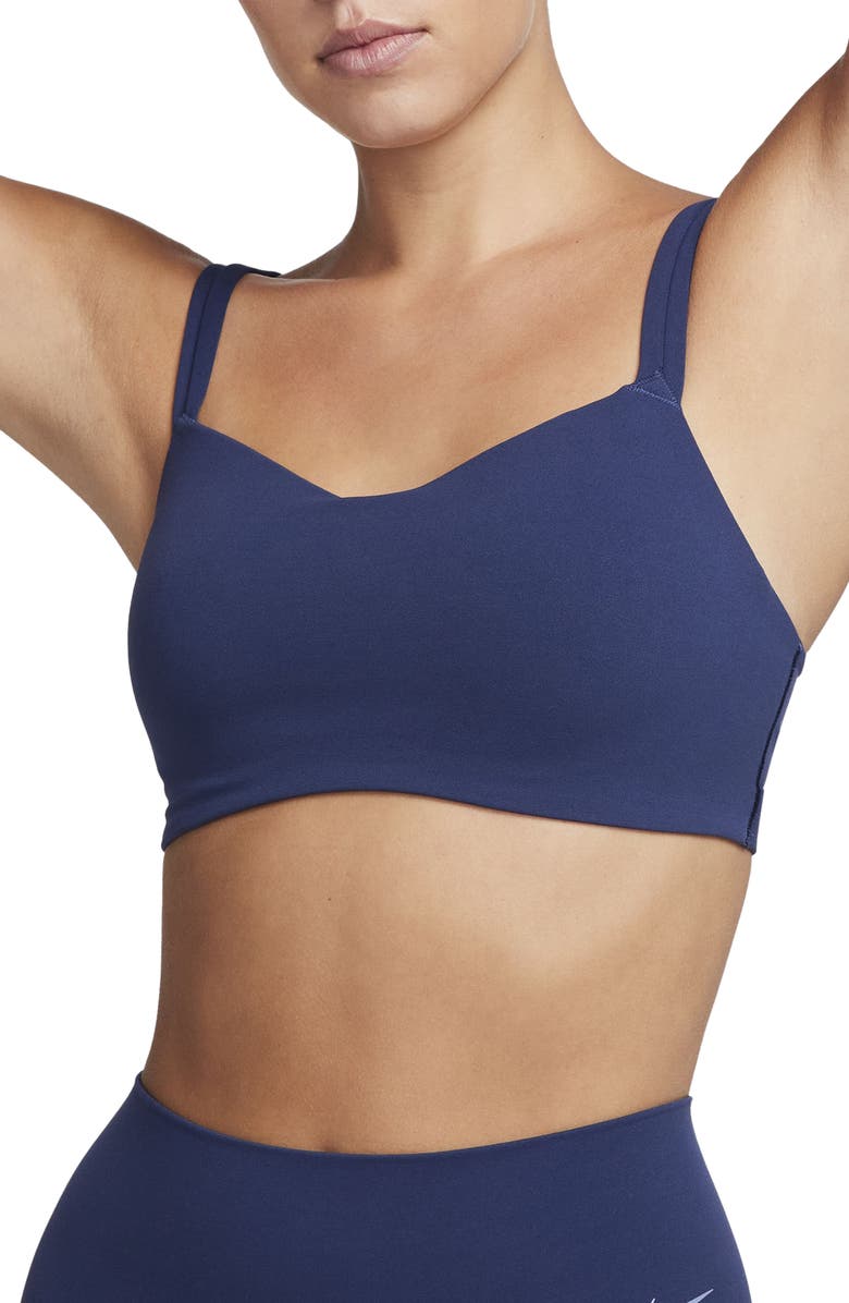 Nike Zenvy Strappy Light-Support Padded Sports Bra, Main, color, 410 Midnight Navy/White