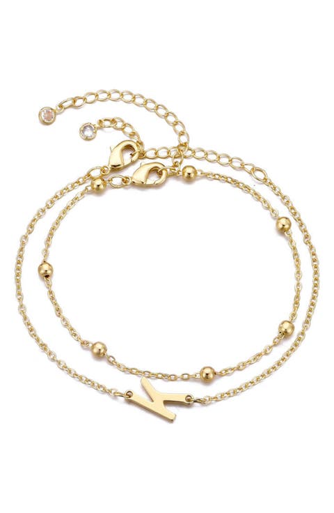 2-Piece Initial Bead Chain Bracelet Set