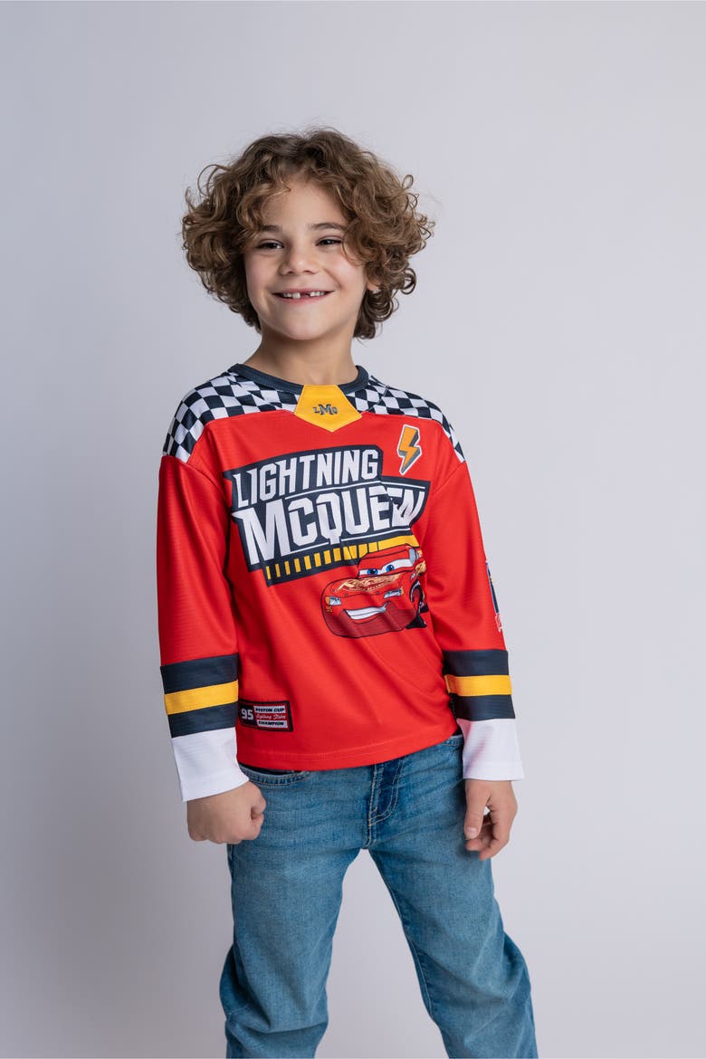 Cars Lightning McQueen Mesh Long Sleeve Hockey Jersey, Alternate, color, Lightning McQueen Red