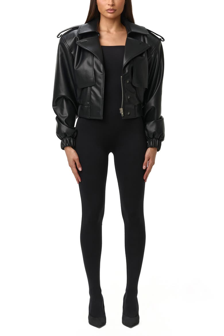 Faux Leather Crop Jacket, Alternate, color, BLACK