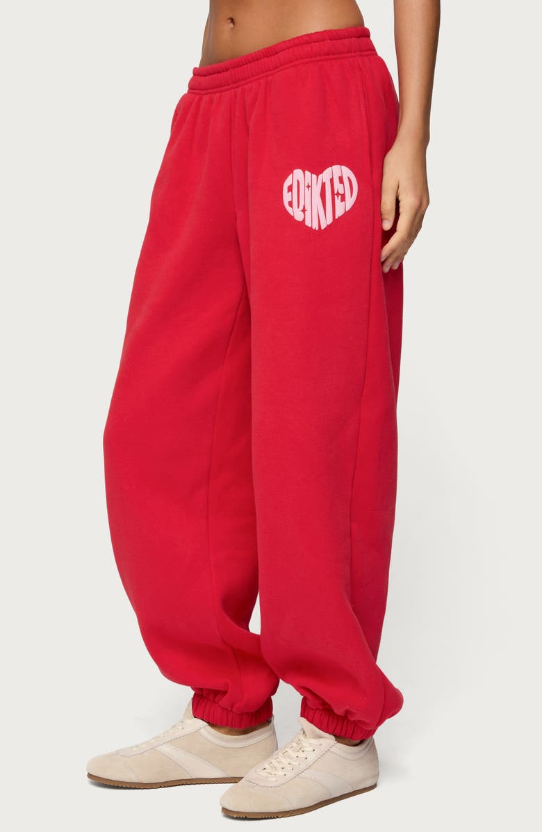 EDIKTED Major Love Fleece Logo Graphic Sweatpants, Alternate, color, Red