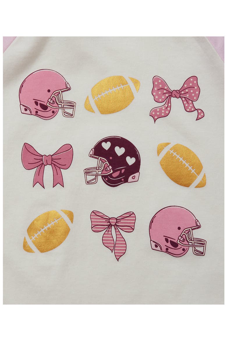 Girls Long Sleeve Raglan Graphic T-Shirt, Alternate, color, Foil/Football Bows/Pink