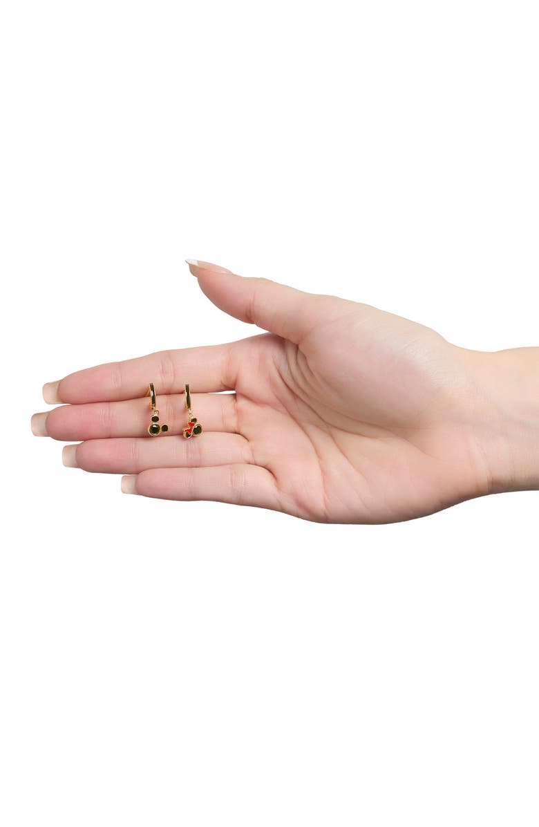 Disney Mismatched Minnie and Mickey Hoop Earrings for Women Official License, 18k Gold Flash-Plated Sterling Silver Disney Earrings, Alternate, color, Black/Gold/Red