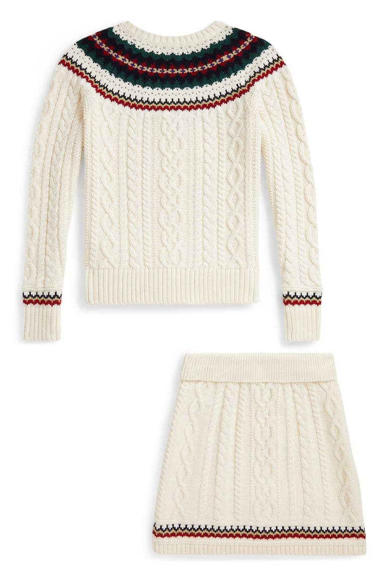 Kids' Fair Isle Cotton Sweater & Skirt Set, Alternate, color, WHITE MULTI