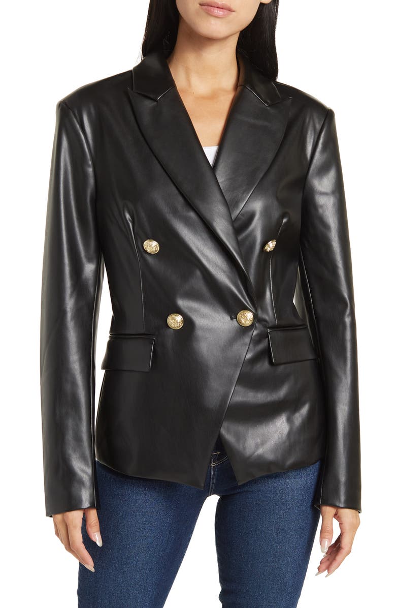Alexia Admor Faux Leather Double-Breasted Peak Lapel Blazer, Main, color, 