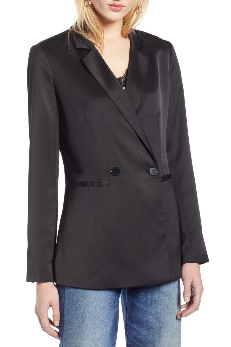 Satin Blazer, Main, color, BLACK