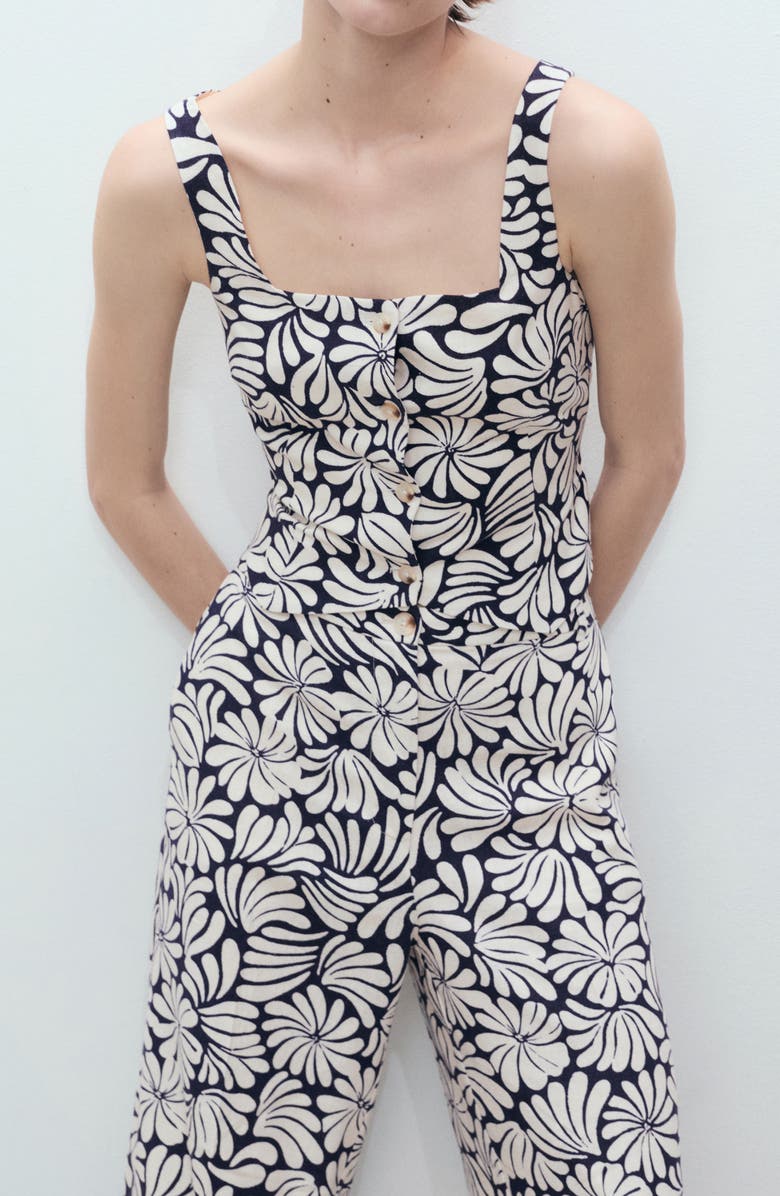 MANGO Coco Print Linen Blend Wide Leg Pants, Alternate, color, Ecru