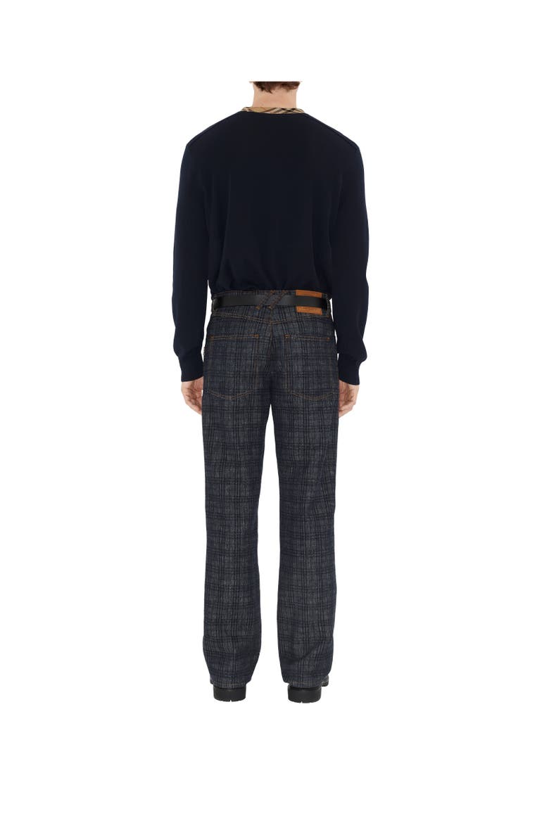 Check Trim Wool Sweater, Alternate, color, Black