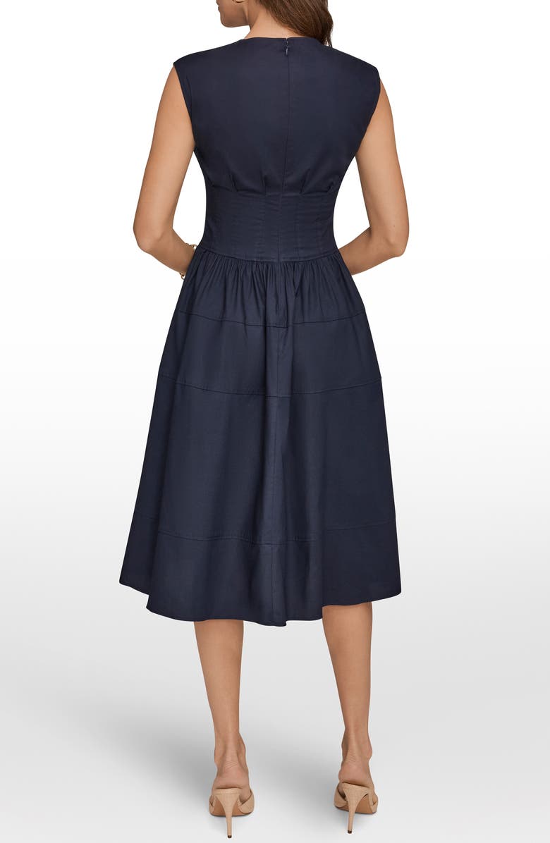 DONNA KARAN WEEKEND Cap Sleeve Illusion Knit A-Line Midi Dress, Alternate, color, Ink