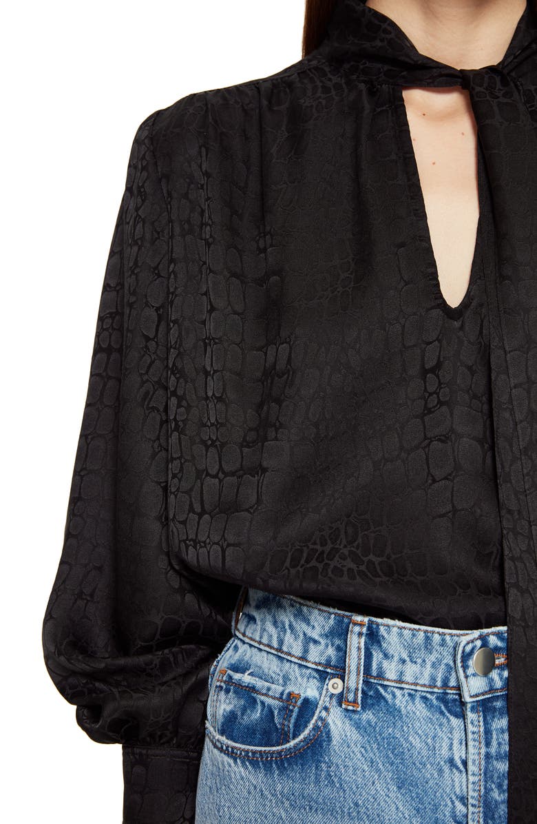 ANINE BING Delilah Croc Jacquard Silk Top, Alternate, color, 