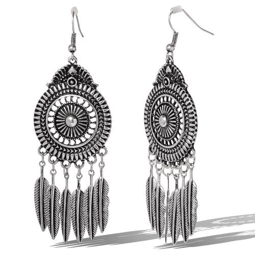 Jessica Simpson Boho Feather Drop Earrings In Metallic