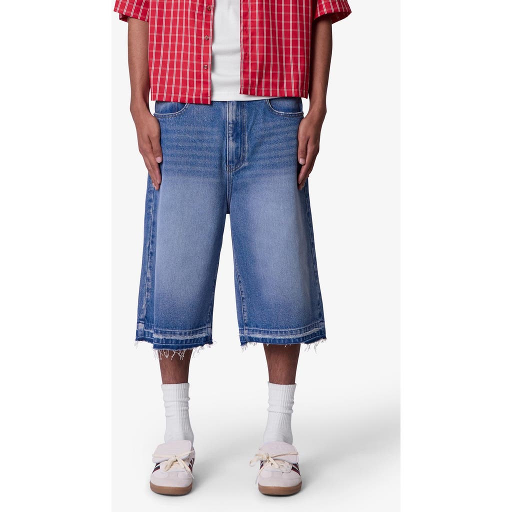 Mnml Ultra Baggy Raw Hem Denim Shorts In Blue