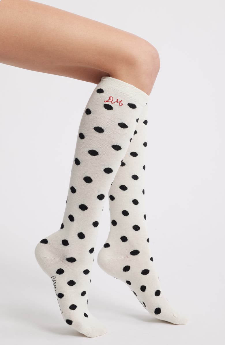 Damson Madder Polka Dot Organic Cotton Blend Knee High Socks, Main, color, Cream