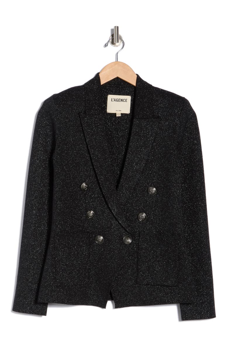 Kenzie Metallic Double Breasted Knit Blazer, Alternate, color, BLACK/GUNMETAL LUREX