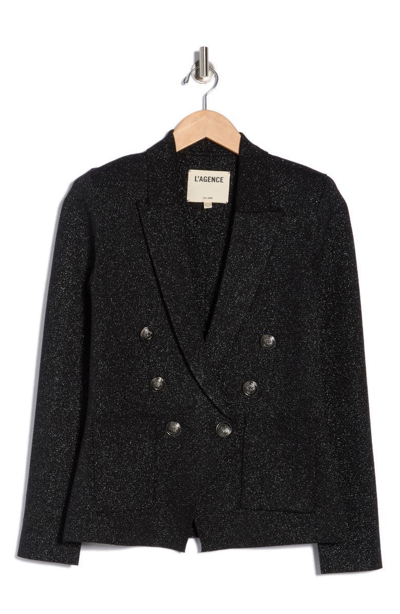 L'AGENCE Kenzie Metallic Double Breasted Knit Blazer, Alternate, color, Black/Gunmetal Lurex