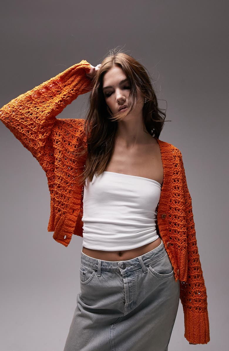 Topshop Open Stitch Cardigan, Main, color, 