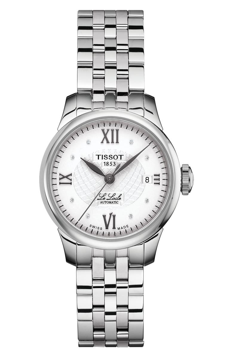 Tissot Le Locle Automatic Lady Diamond Dial Bracelet Watch, 25mm, Main, color, 