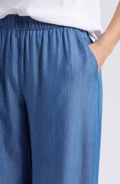 Caslon Drawstring Wide Leg Chambray Pants In Blue