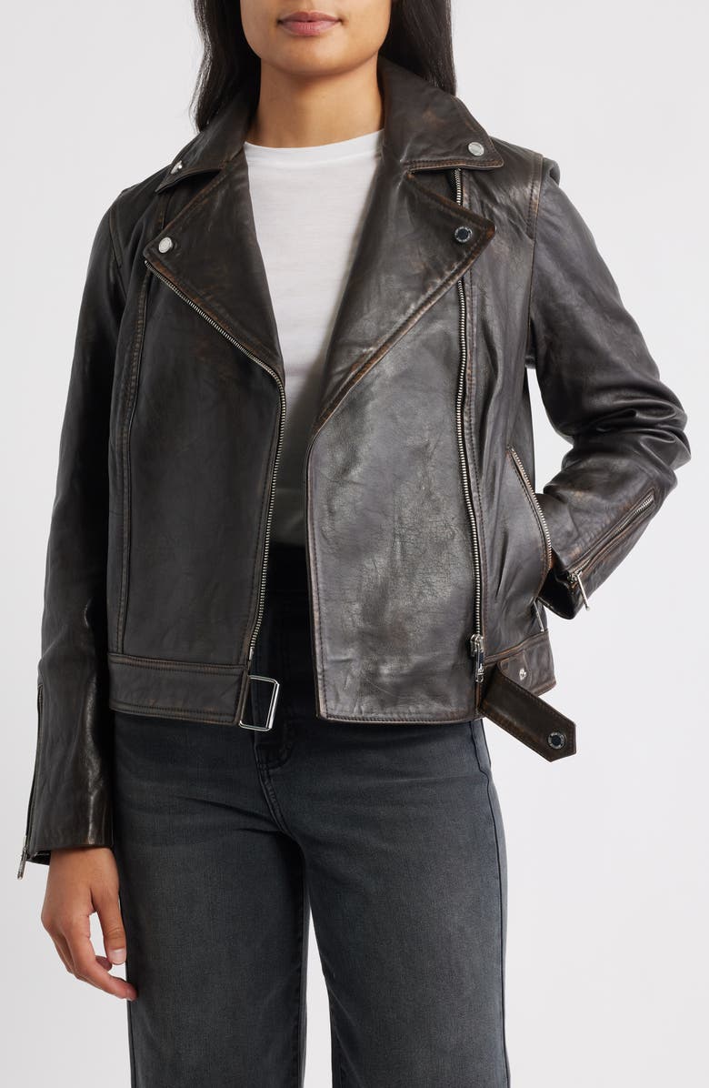 Sam Edelman Leather Moto Jacket, Alternate, color, Dark Brown