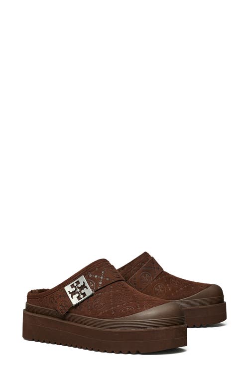 Tory Burch Mellow Genuine Shearling Lined Platform Mule In Brown