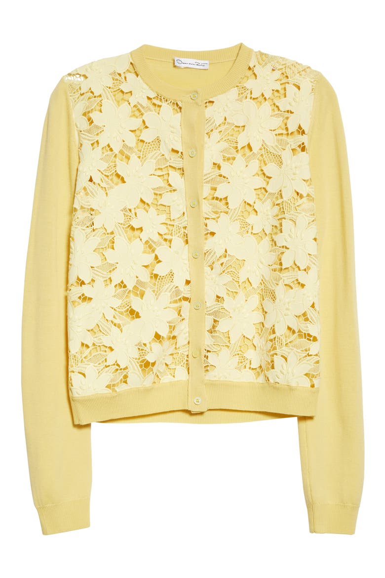 Tiger Lily Guipure Lace Inset Wool Cardigan, Alternate, color, BANANA