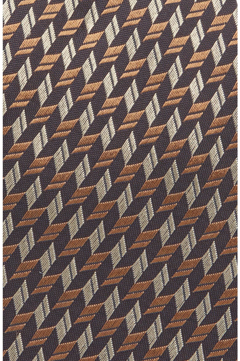 Geometric Silk Tie, Alternate, color, BROWN