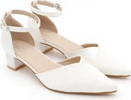 Kailee P Leila Satin Pointed Toe Low Block Heels Wedding Shoes