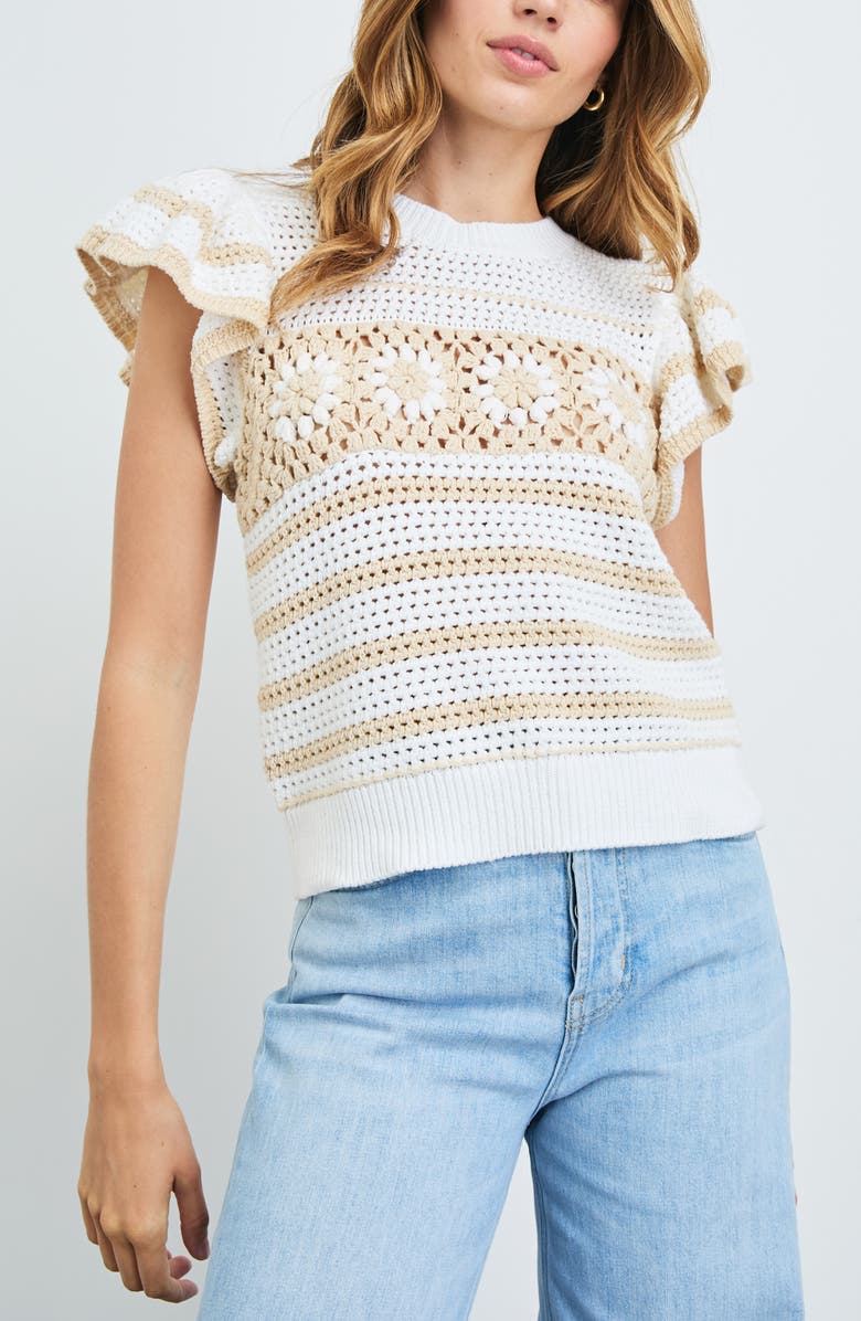 Rails Penelope Ruffle Sleeve Sweater, Alternate, color, Ivory Oat Crochet Stripe