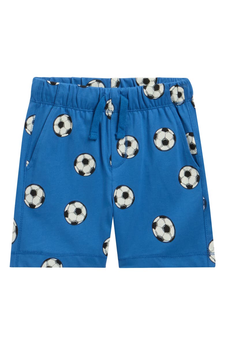 MILES THE LABEL Kids' Soccer Ball Print Cotton Drawstring Shorts, Main, color, Royal Blue