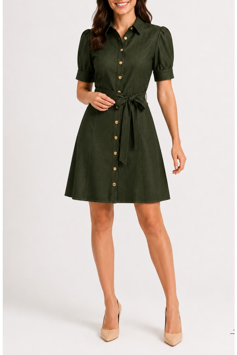 Denim Short Sleeve Shirtdress, Alternate, color, DISTRESSED OLIVE