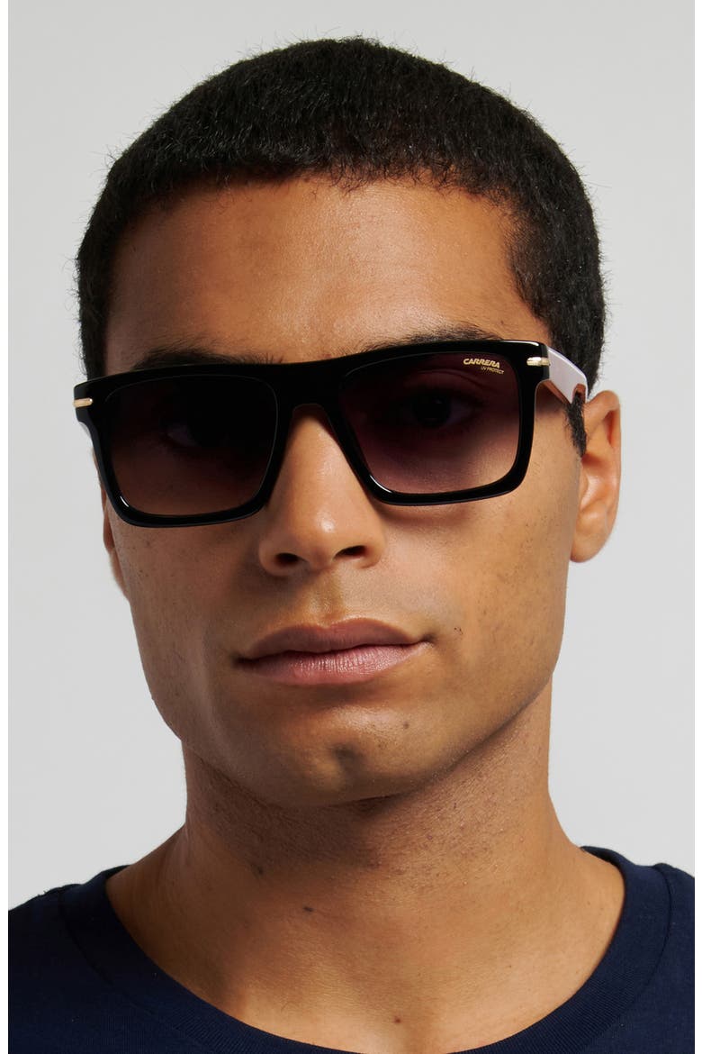 55mm Gradient Rectangular Flat Top Sunglasses, Alternate, color, BLACK RED/ DARK GREY SF